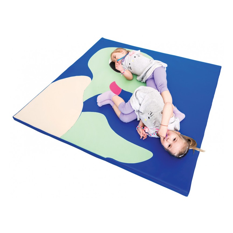 Widok z boku materaca Tatami Żółw 140×140×5 cm; miękka warstwa pianki, pokrycie z ekoskóry i antypoślizgowy spód