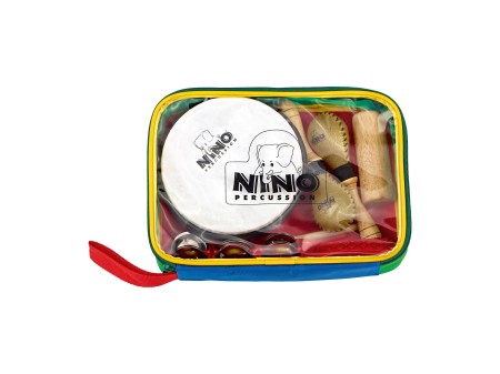 Instrumenty perkusyjne NINO SET 1: marakasy, shaker, bębenek i pałeczka w torbie nylonowej