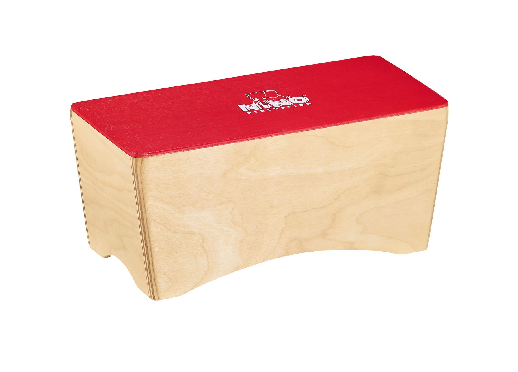 Czerwone bongo cajon z drewna brzozy bałtyckiej o wymiarach 30,5 x 14 x 12,4 cm