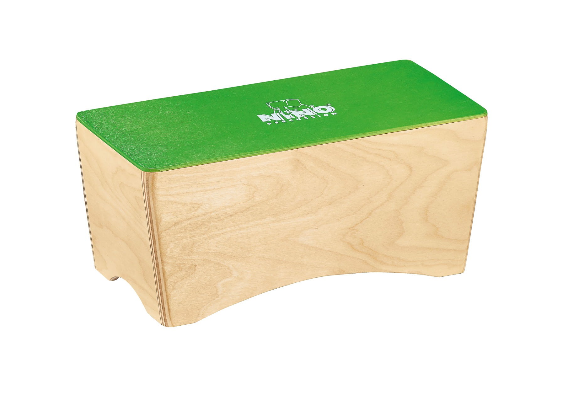 Zielone bongo cajon dla dzieci z drewna brzozy bałtyckiej o wymiarach 30,5 x 14 x 12,5 cm