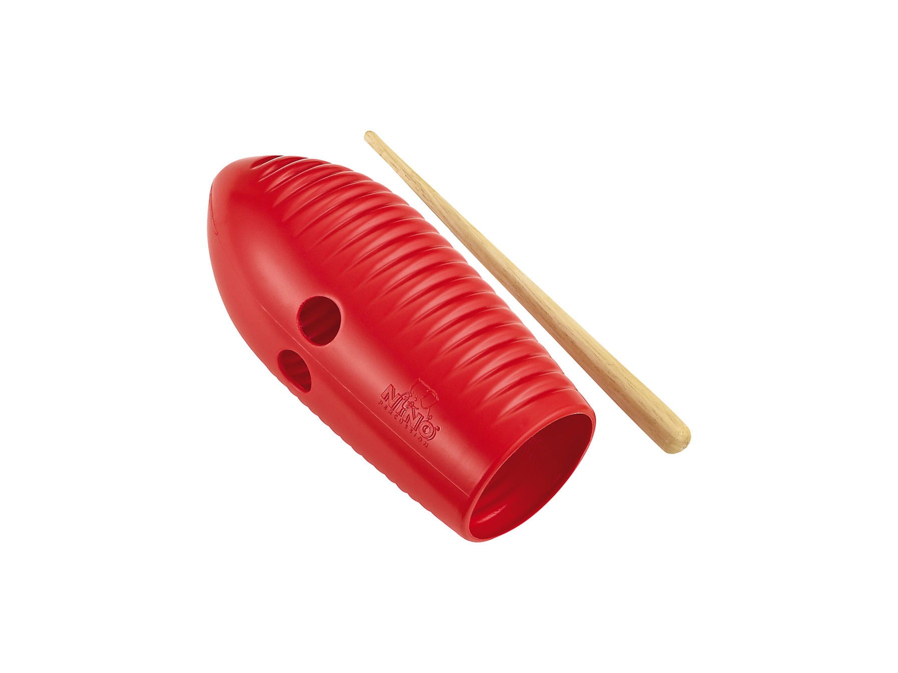 Czerwony mini guiro plastikowy o długości 15 cm dla dzieci od 3 lat