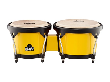 Zbliżenie na ręcznie dobieraną skórę bawołu i czarny osprzęt bongosów NINO ABS Plus