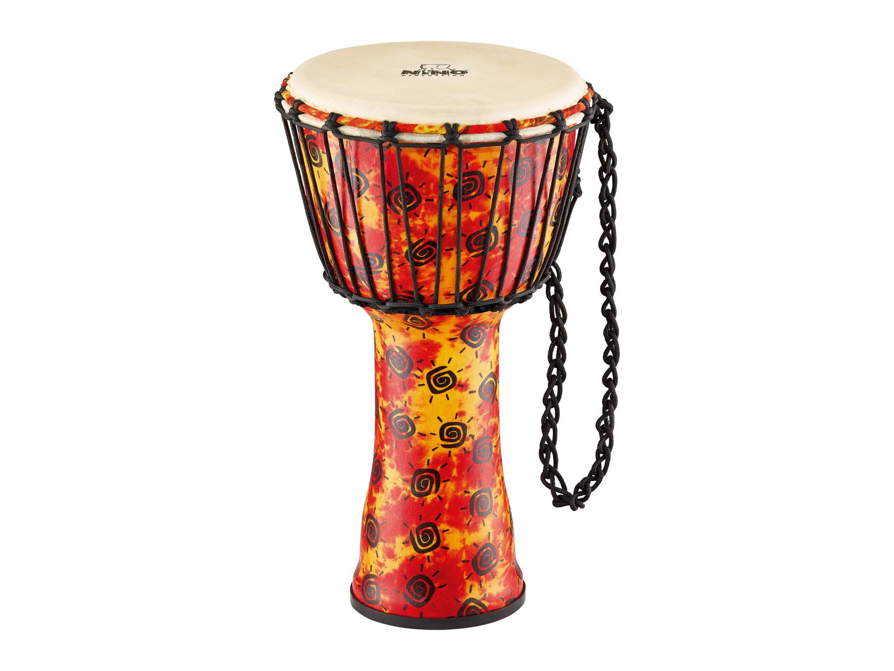Djembe 10 cali z syntetycznym korpusem w kolorze słonecznego światła, widok z boku