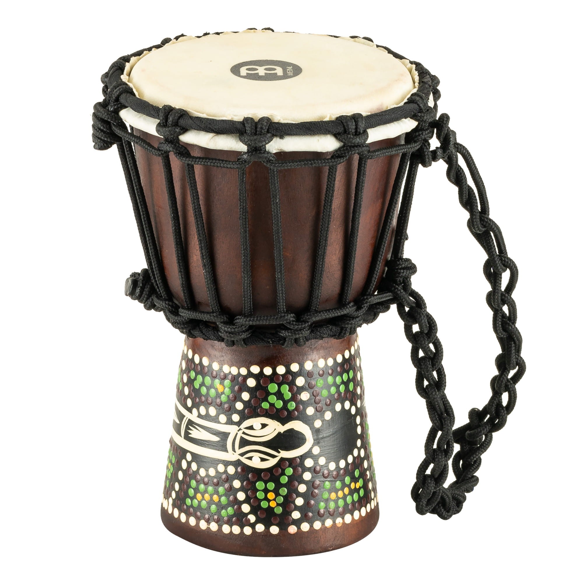 Mini bęben djembe z litego mahoniu z ręcznie malowanym korpusem i naciągniętą kozią skórą