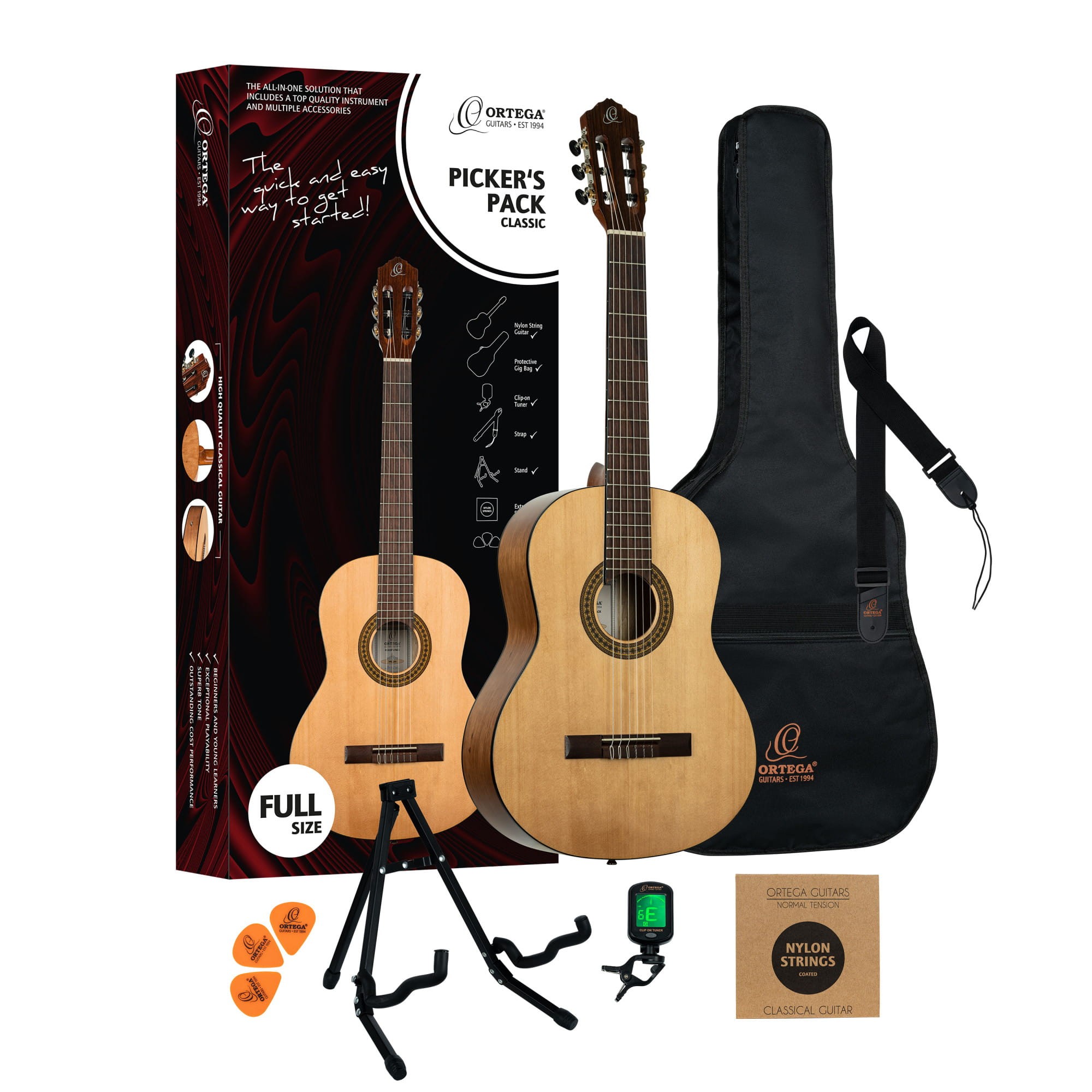Gitara klasyczna 4/4 Ortega z naturalnym wykończeniem i komplet akcesoriów