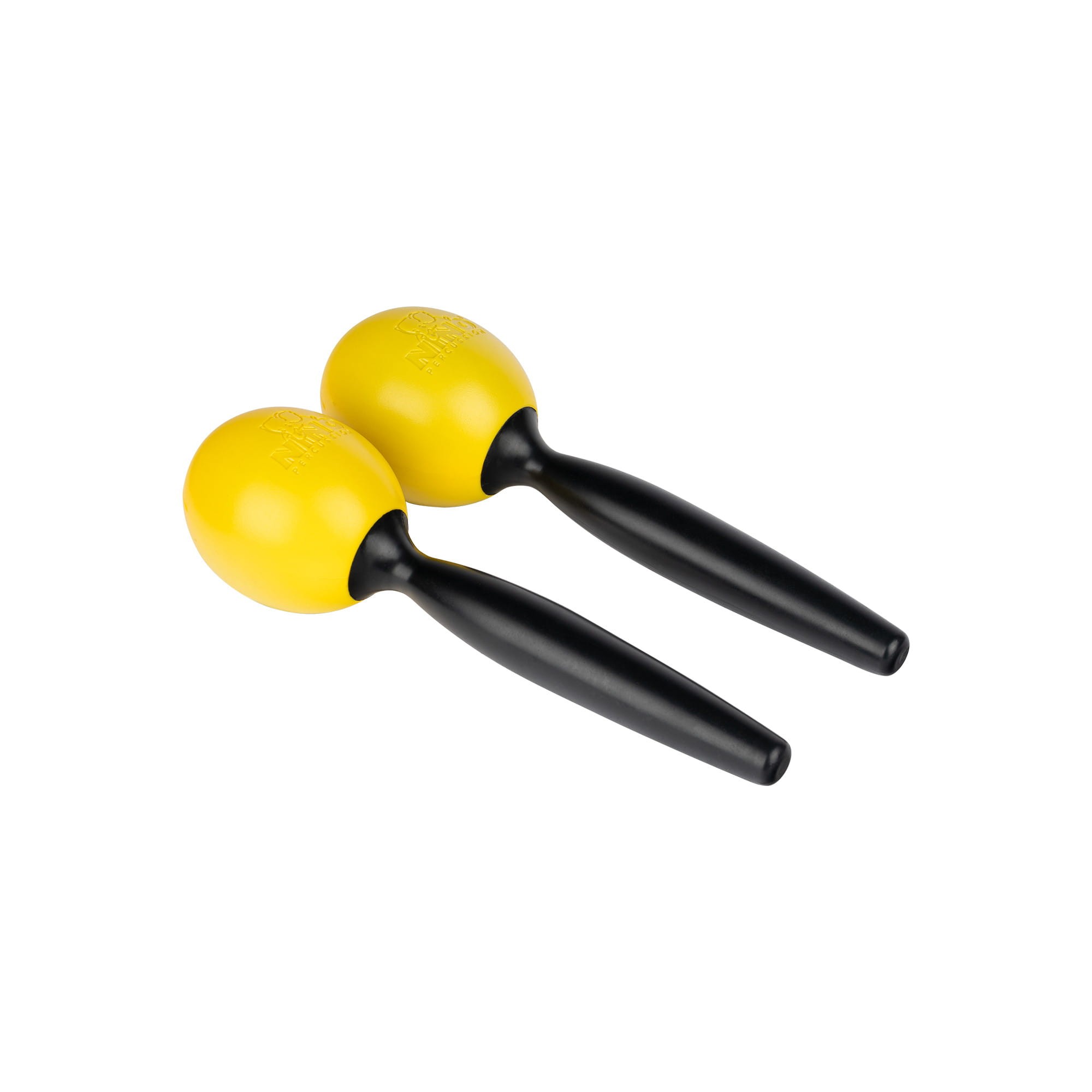 Żółte marakasy syntetyczne o wymiarach 20,2 x 5,8 x 5,8 cm z ergonomicznym uchwytem