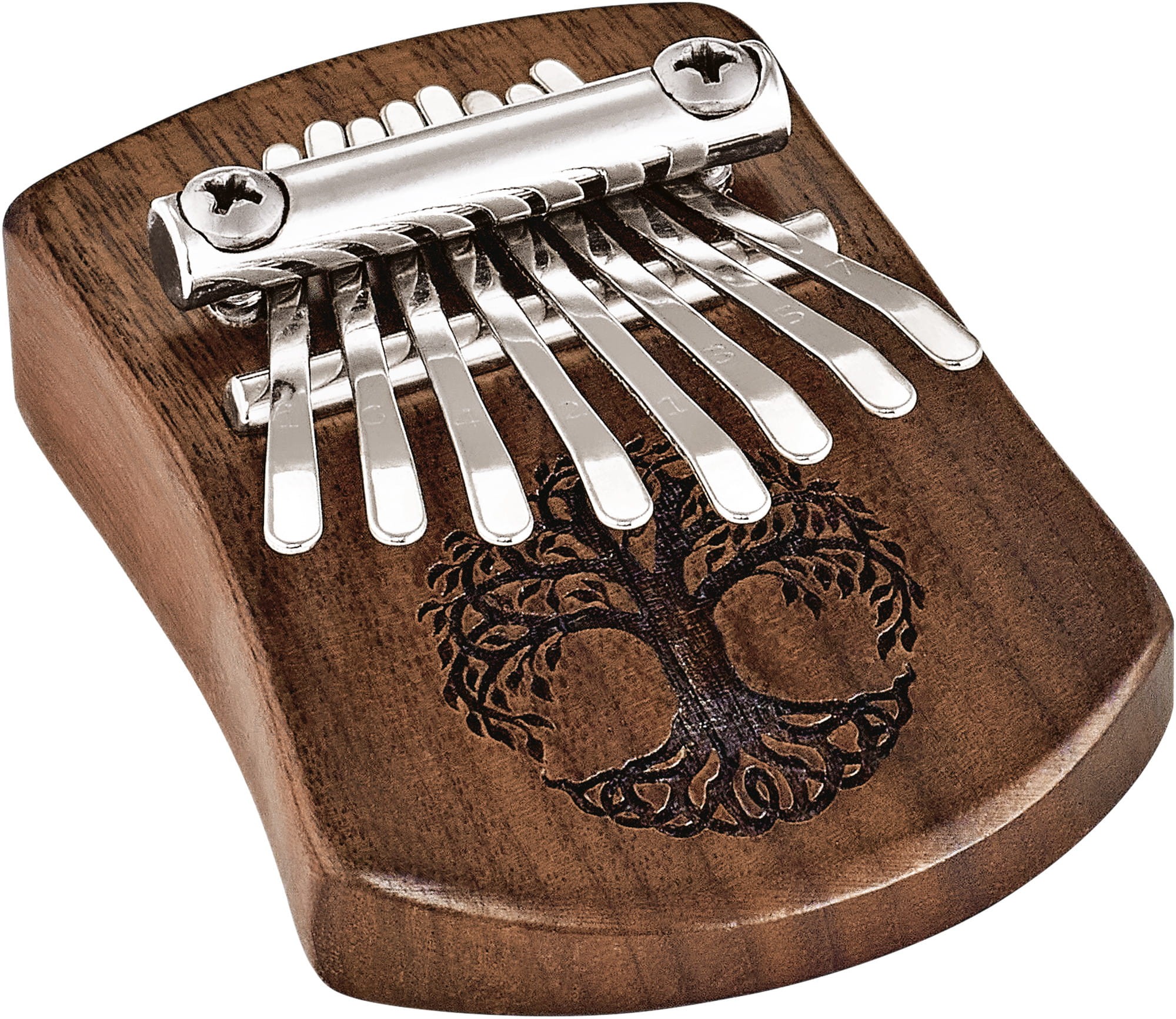 Kalimba 8-tonowa Meinl Sonic Energy z litego czarnego orzecha i rzeźbą Drzewo Życia
