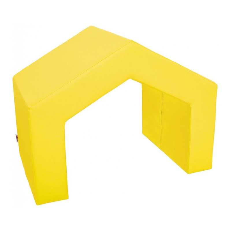Tunel piankowy Domek MINI z boku; pokazana pełna bryła 75 x 90 x 60 cm oraz materiał: pianka o podwyższonej twardości i ekoskóra
