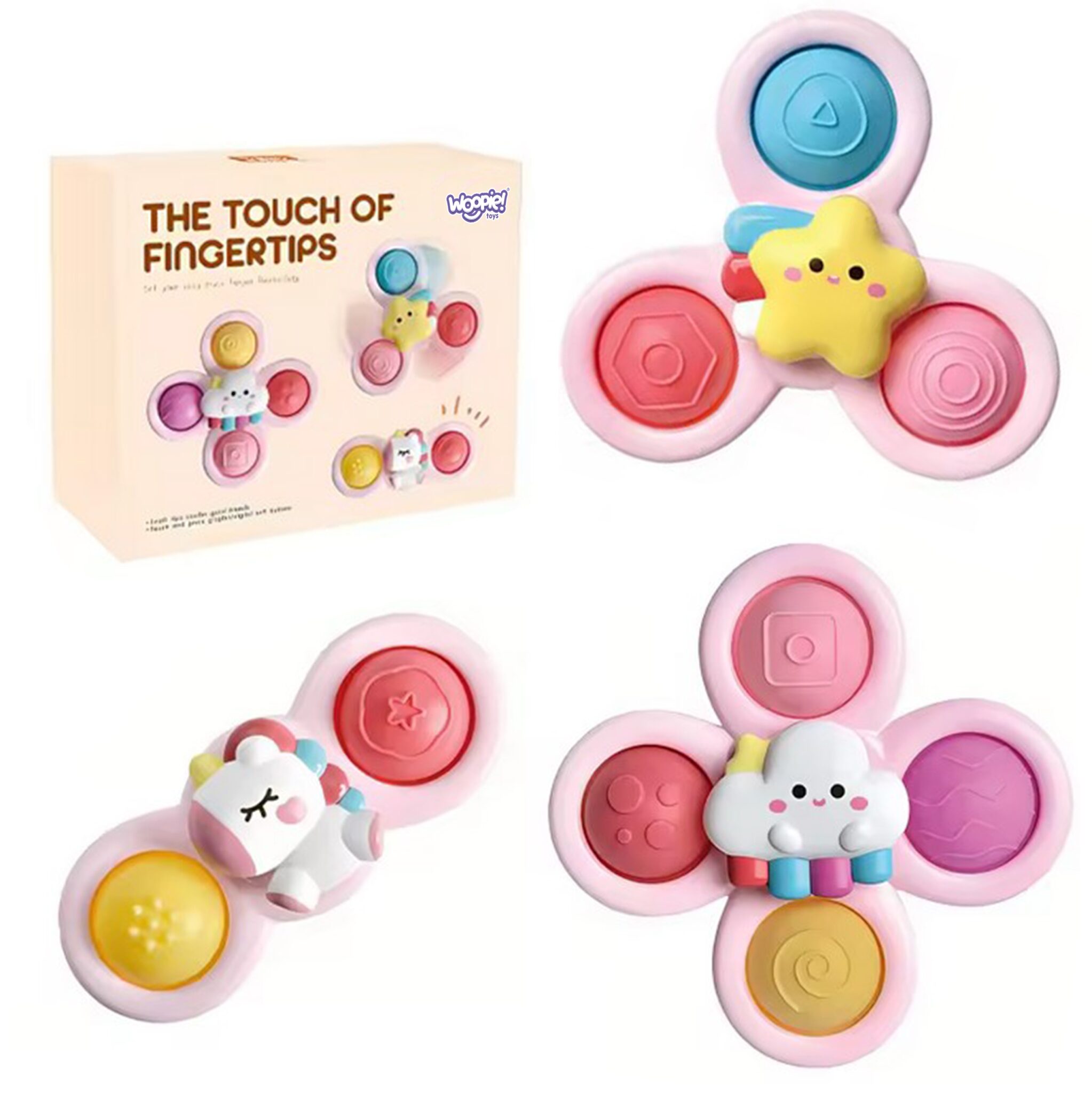 Kosmiczny Spinner Pop-it z różowymi wzorami jednorożca, gwiazdki i chmurki