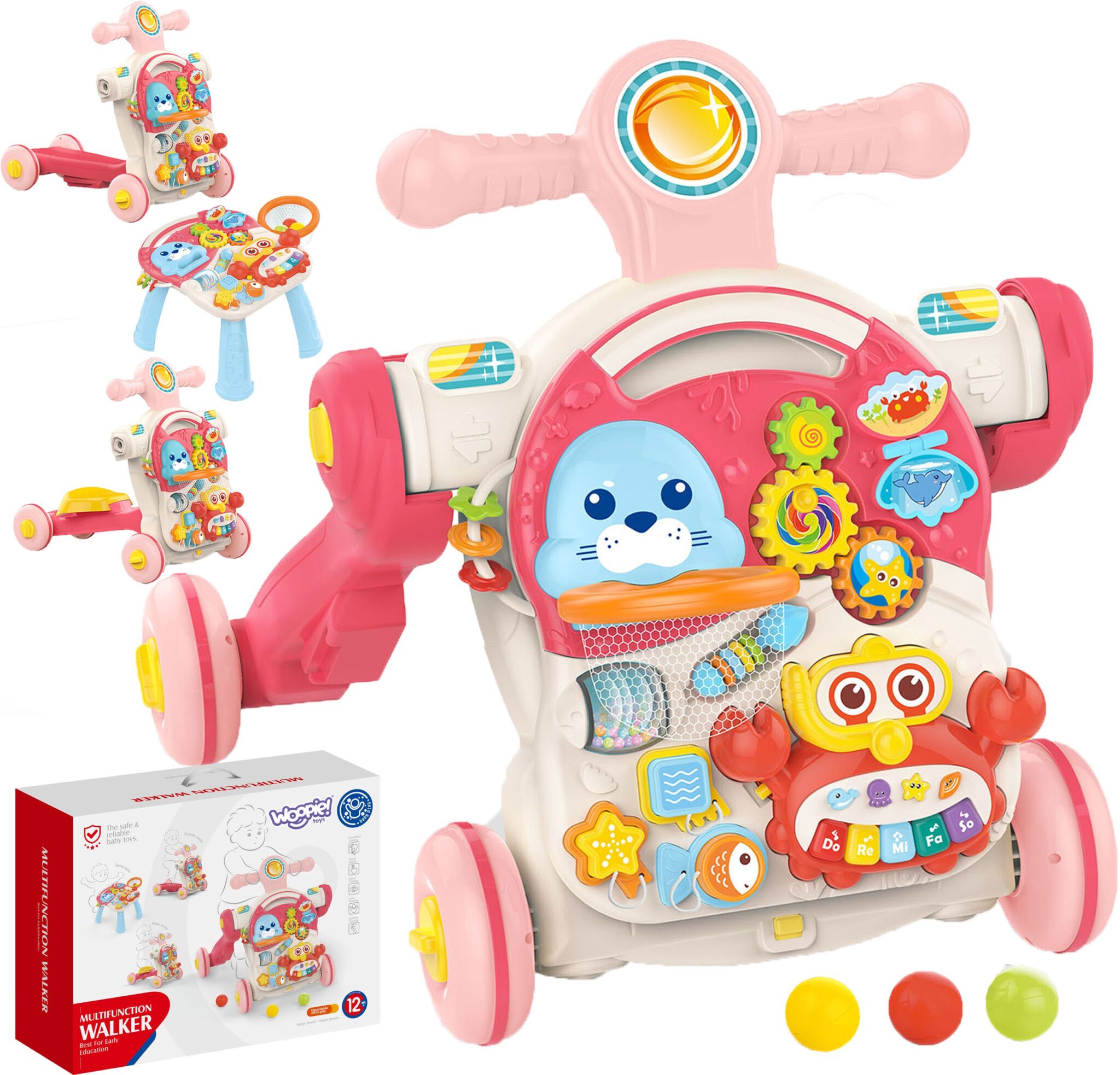 Wielofunkcyjny pchacz WOOPIE BABY 4w1 z panelem edukacyjnym dla dzieci od 12 miesięcy