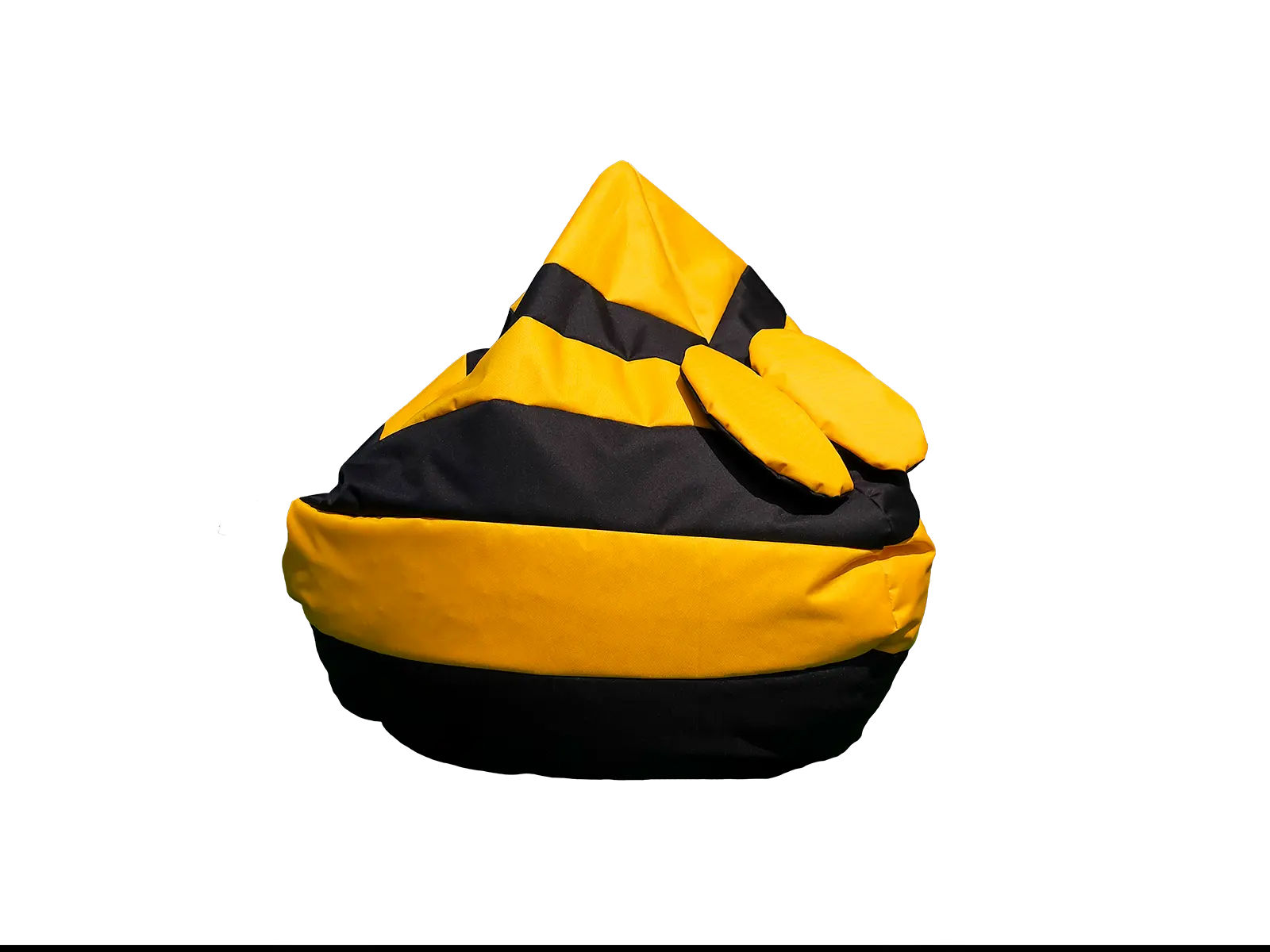 Zbliżenie na materiał Kodura pufy sako Pszczoła oraz struktury wypełnienia zapewniające sprężystość siedzenia