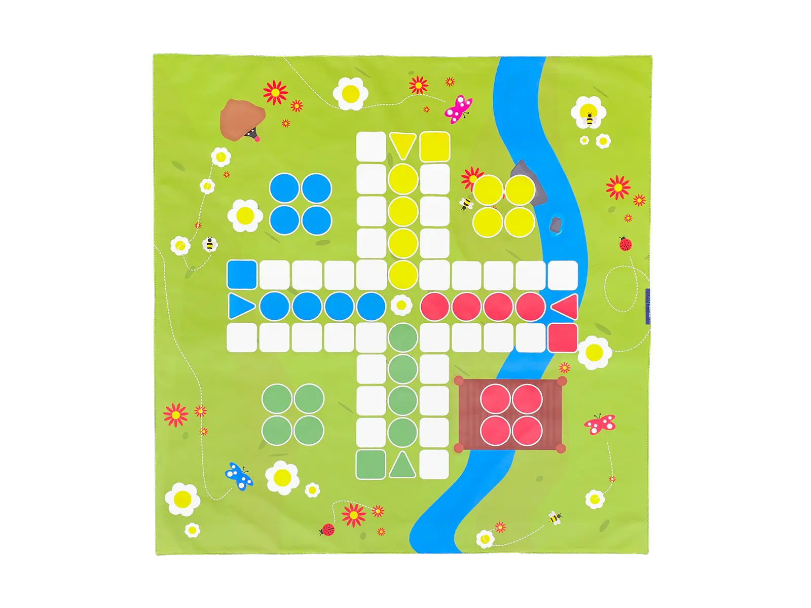 Zestaw do gry w chińczyka z matą, pionkami i plastikową kostką 10x10 cm