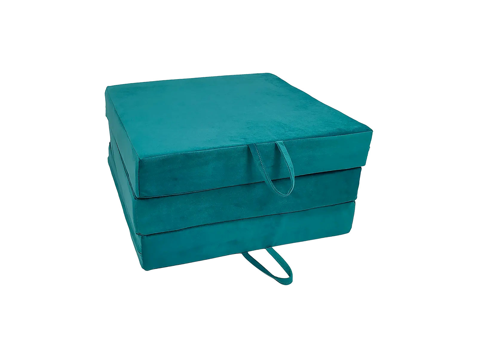 Materac trzyczęściowy 180×60×10 cm w welurowym pokrowcu, ujęcie rozłożonego materaca z boku