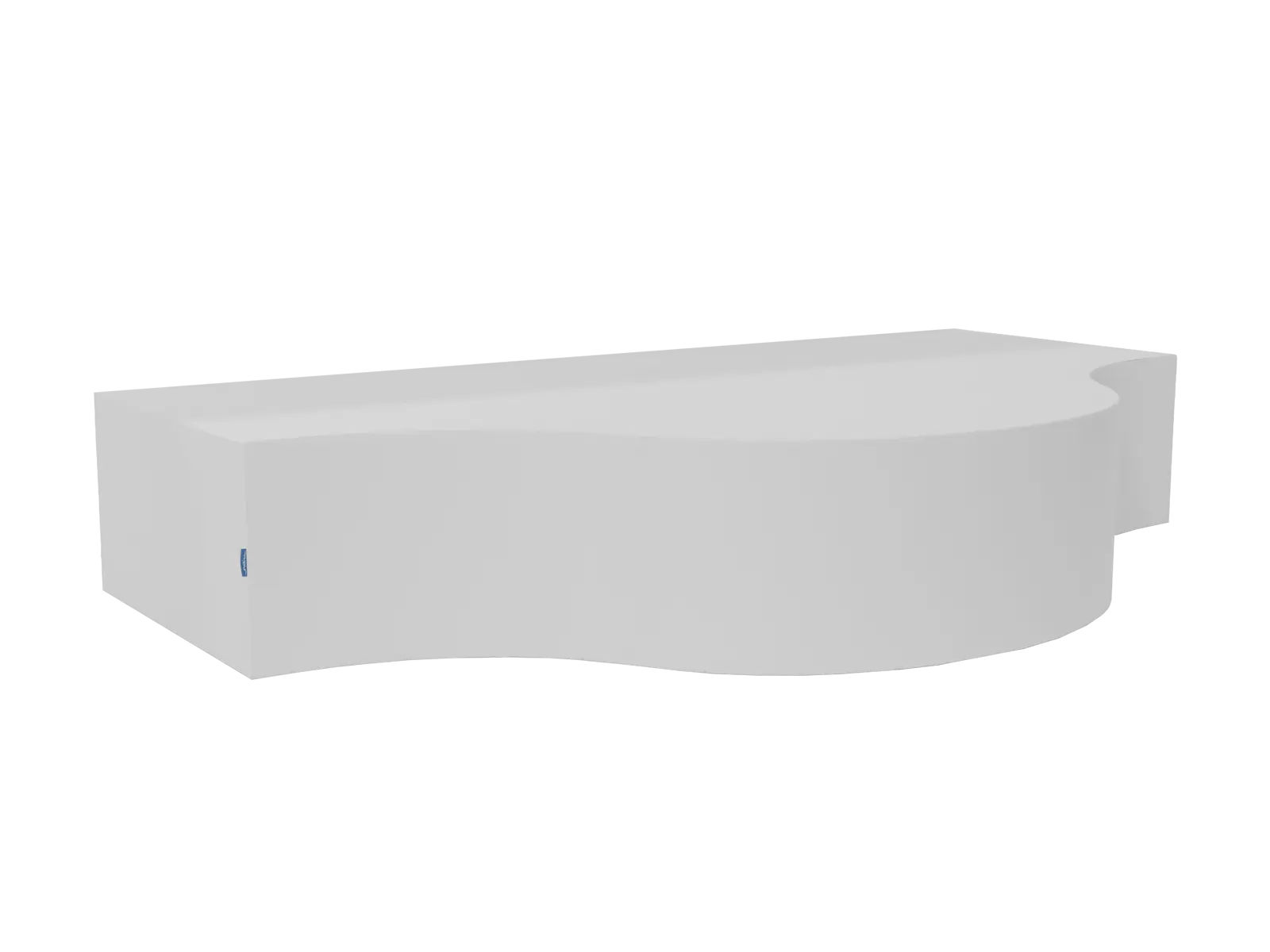 Pufa fala Relax w kolorze białym widoczna z boku; rozmiar 120 × 60 cm, dostępna w wysokościach 35 cm i 44 cm