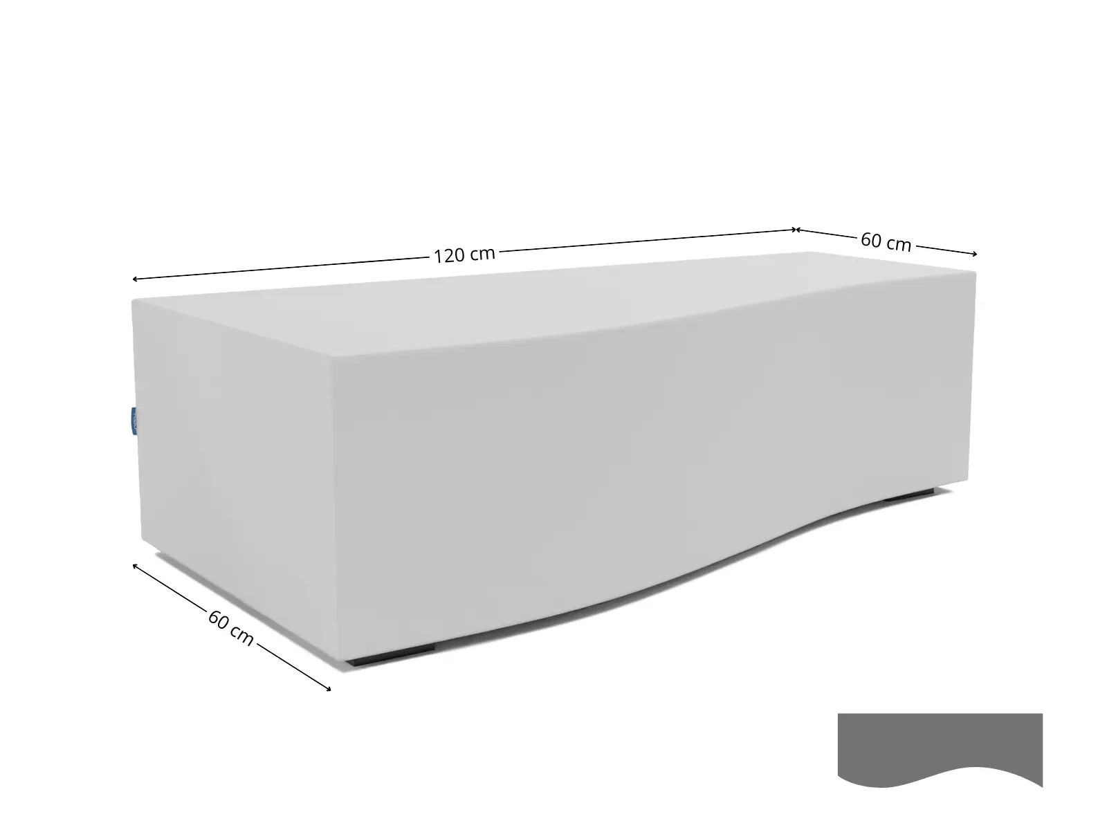 Widok z góry pufy Relax 120 × 60 cm w kolorze białym, prezentacja proporcji i falistego wykończenia górnej części