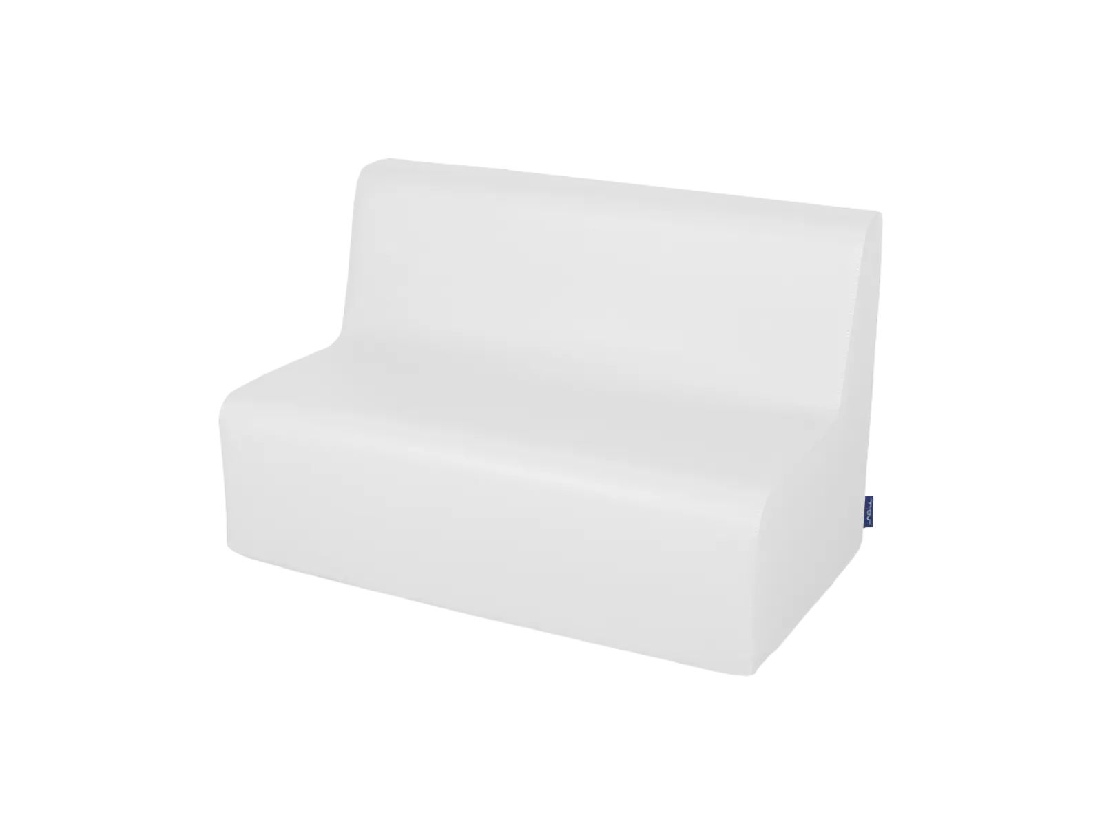 Dwumiejscowa kanapa dziecięca 80×50,5×52,5 cm w białej tapicerce, pokazana w aranżacji sensorycznej z oświetleniem