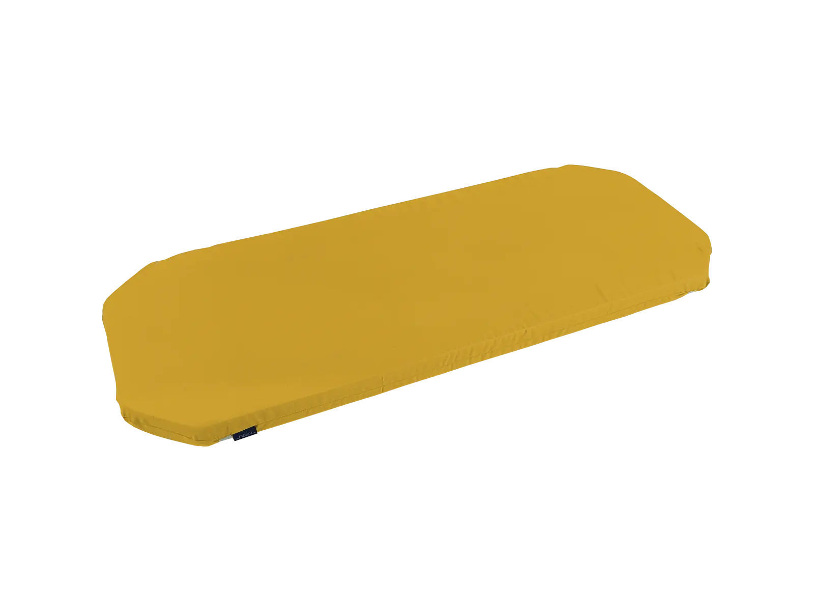 Żółty materac 126 x 52 x 5 cm z bawełnianym pokryciem i piankowym wypełnieniem, widok z góry