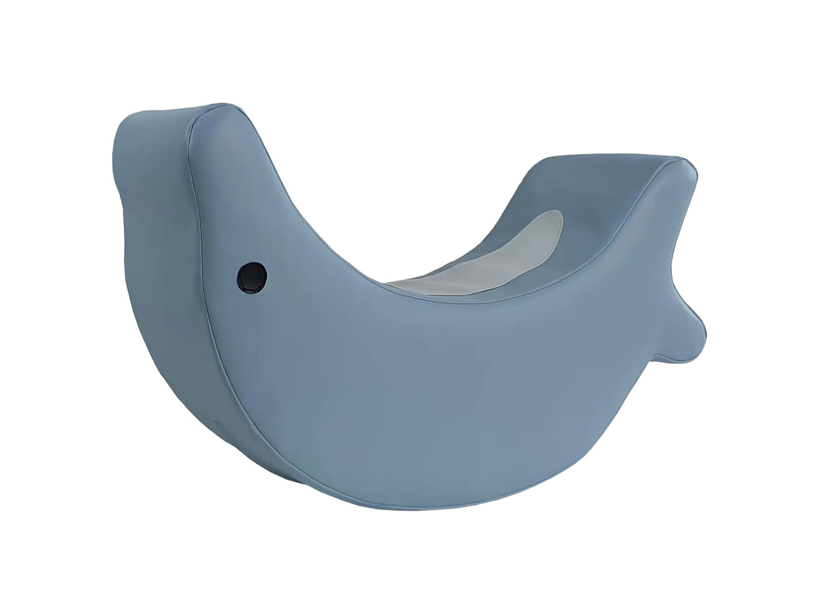 Piankowy bujak delfin; widok z przodu z tapicerką pokrytą powłoką PCV przystosowaną do dezynfekcji, siedzisko 25 cm