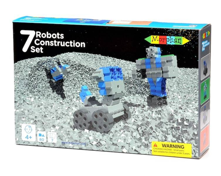 Klocki Morphun 7 Robotów — pudełko z 80 elementami i instrukcjami