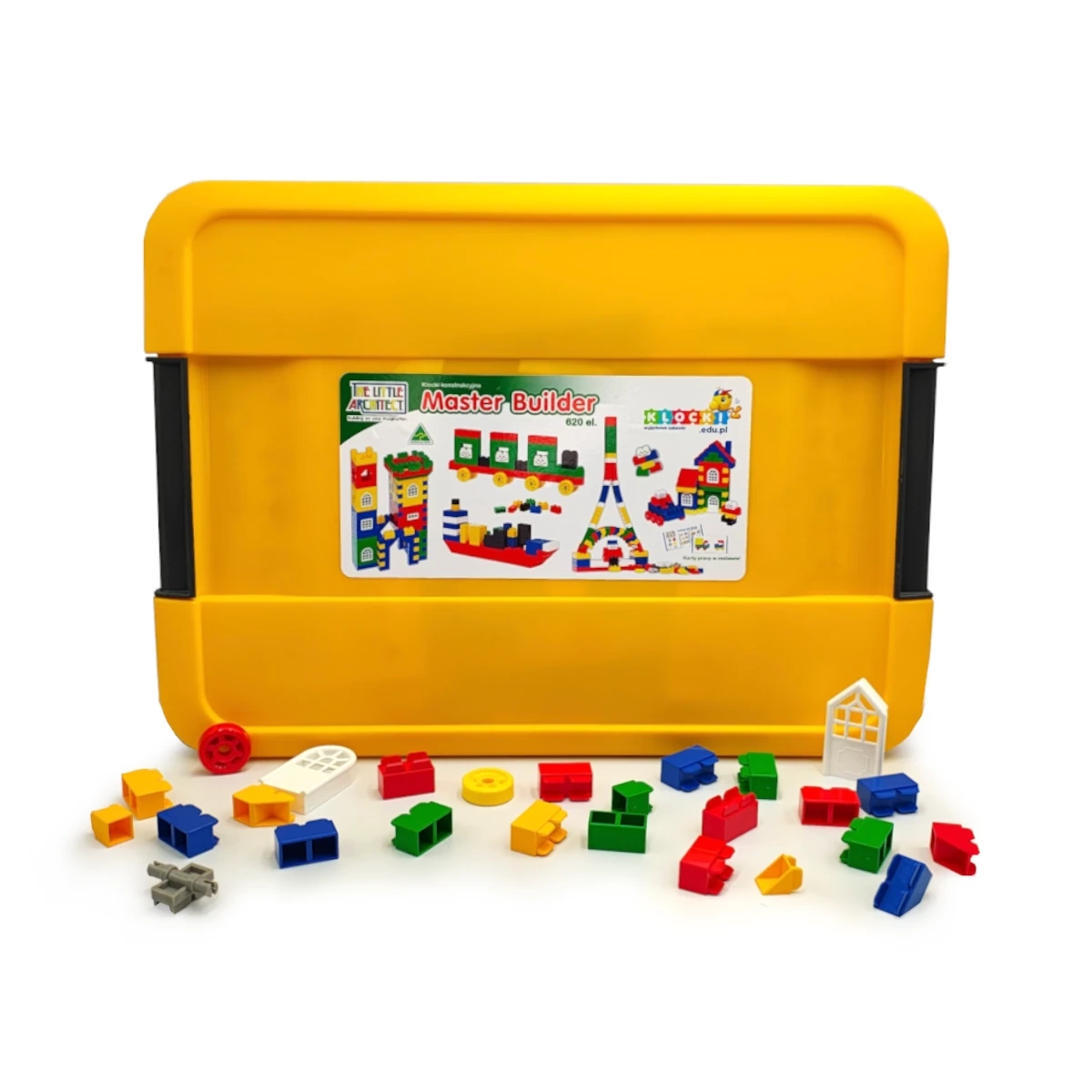 Klocki konstrukcyjne Master Builder 620 el. - widok zestawu z elementami i instrukcją