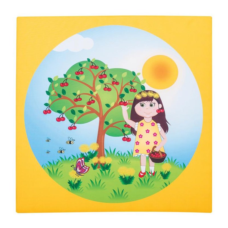 Widok materaca 4 pory roku Lato — grafika letnia, miękki materac dziecięcy do przedszkola, żłobka i domu, wymiary 100 x 100 x 5 cm