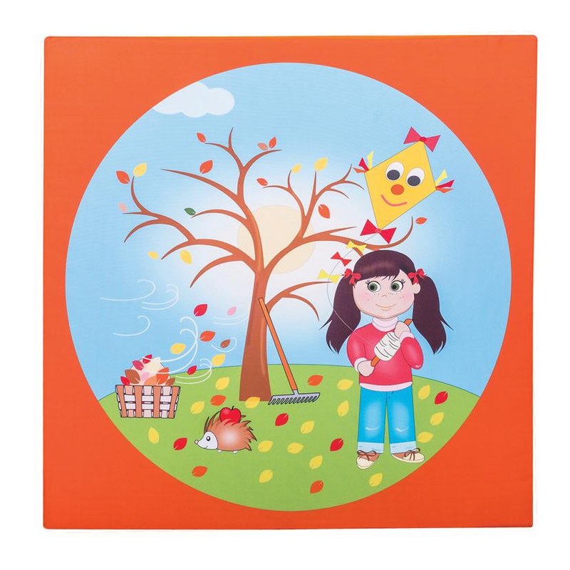 Materac piankowy 'Jesień' 100 × 100 × 5 cm z kolorowymi ilustracjami jesiennymi, używany do zabawy i odpoczynku dzieci