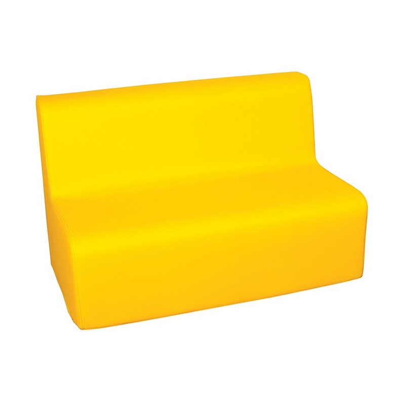 Żółta kanapa 2-osobowa dla dzieci z ekoskórą; wypełnienie z lekkiej pianki o podwyższonej gęstości, pokazana w proporcji 600×600