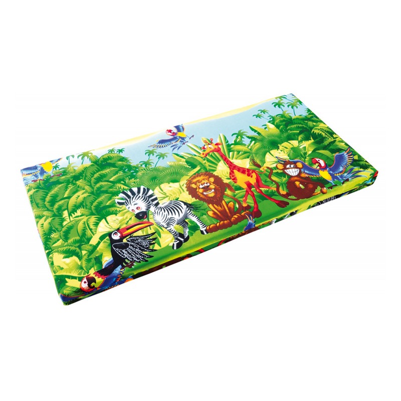 Materac piankowy 60 × 130 × 8 cm — zbliżenie na strukturę pokrycia z bawełny i krawędź materaca