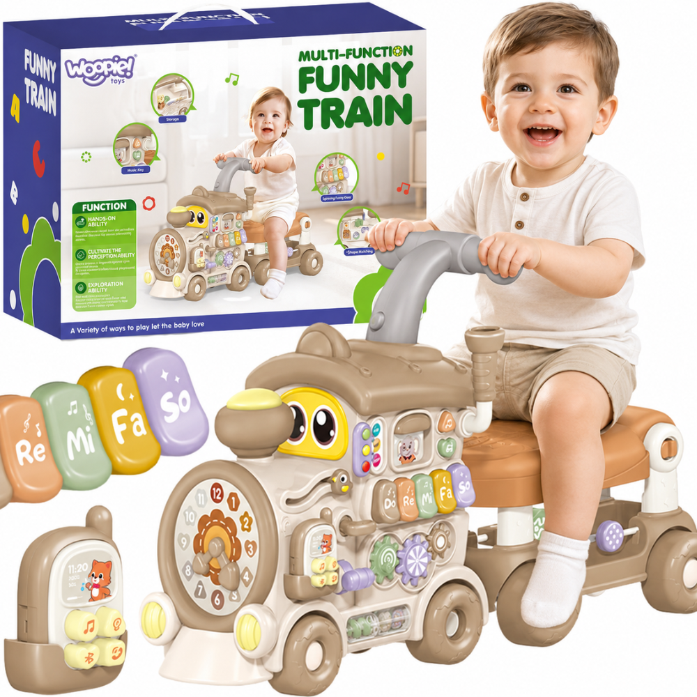 Interaktywny pociąg Woopie Baby 3w1 edukacyjny jeździk pchacz