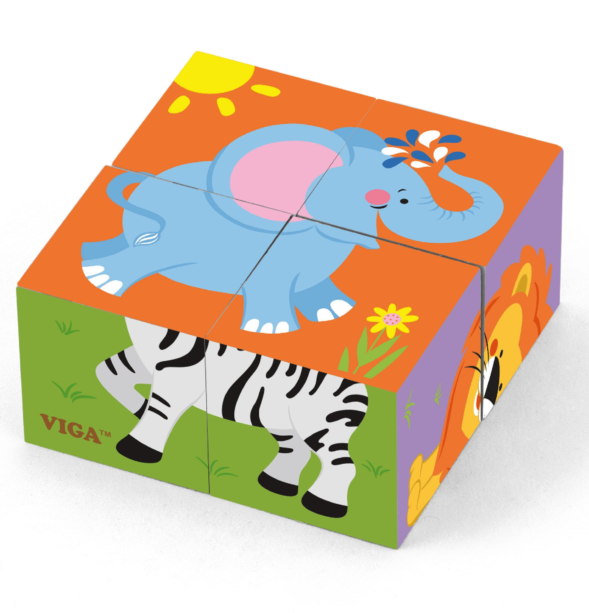 Zestaw 4 klocków do układania obrazków zwierząt z zoo Puzzle Viga