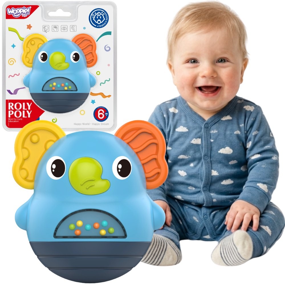 Interaktywna grzechotka Wańka Wstańka Słonik Woopie Baby