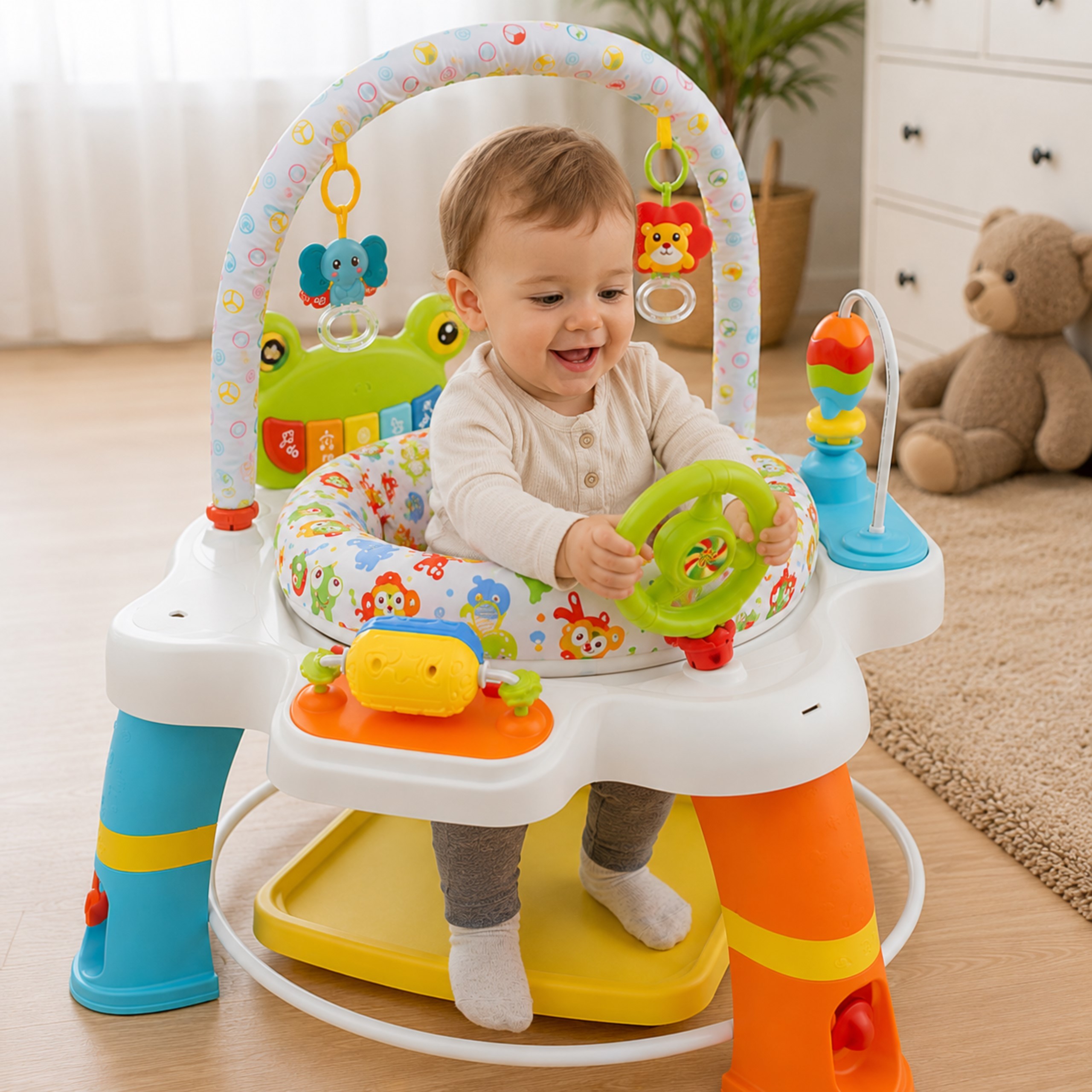 Panel muzyczny w kształcie żabki z podświetlanymi klawiszami w centrum Woopie Baby