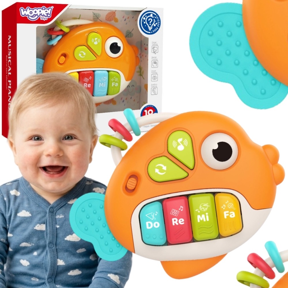 Interaktywne pianinko Rybka Woopie Baby z kolorowymi klawiszami i elementami sensorycznymi