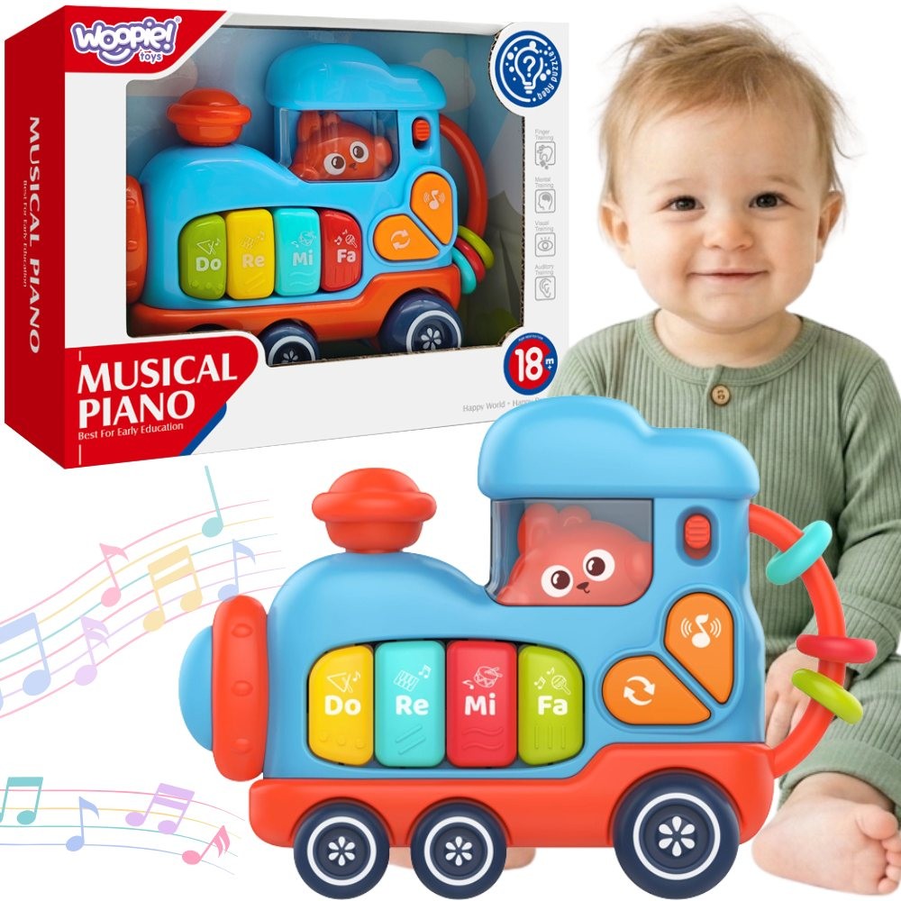 Muzyczne pianinko lokomotywa Woopie Baby kolorowe klawisze i uchwyt