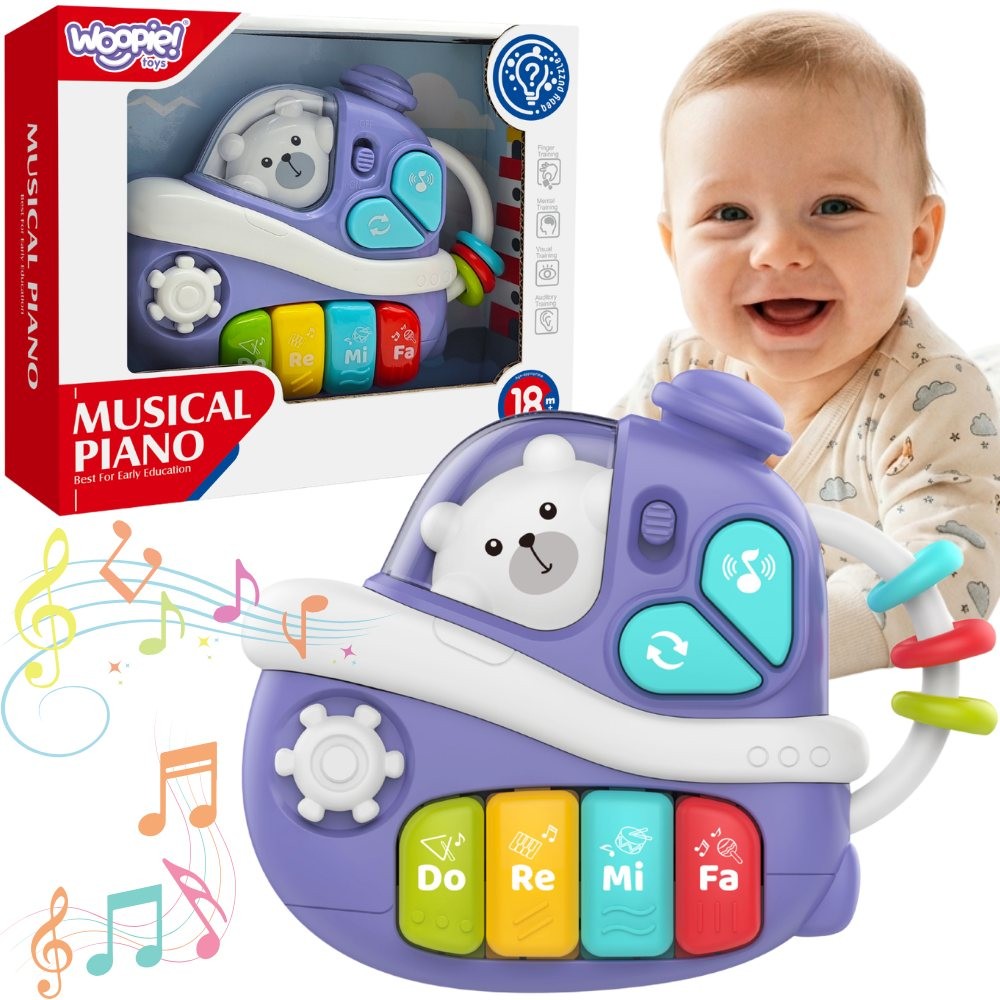 Interaktywne muzyczne pianinko statek WOOPIE BABY fioletowe