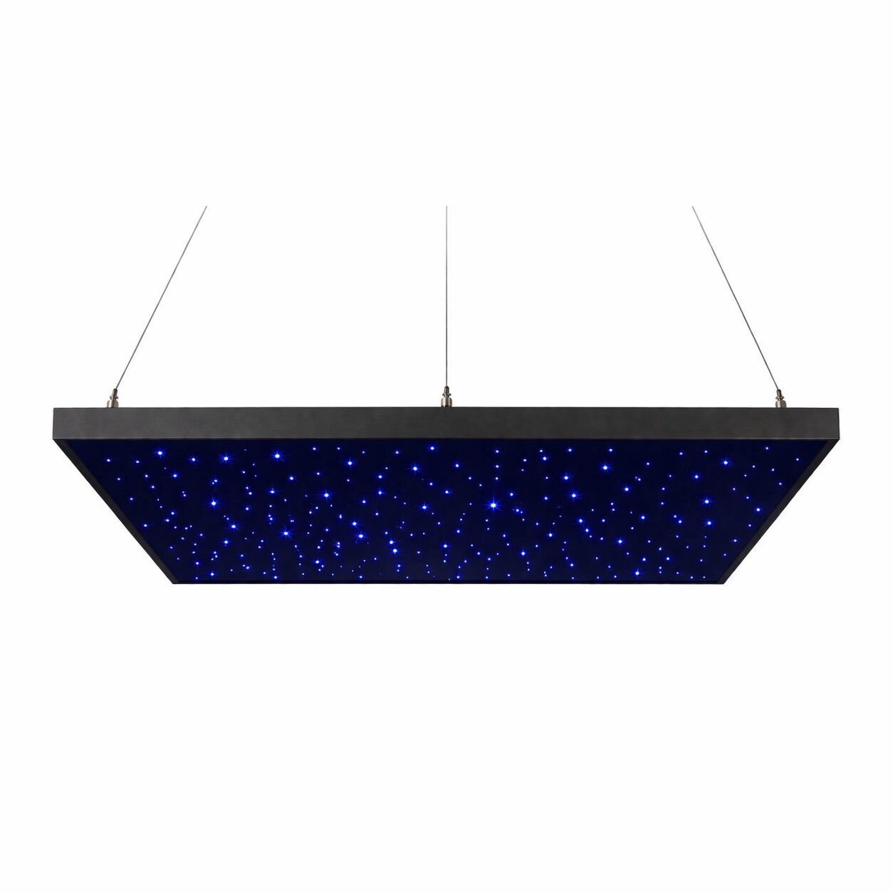 Panel LED 70×70 cm z bliska — widoczna powierzchnia panelu, włókna światłowodowe i krawędź konstrukcji montażowej