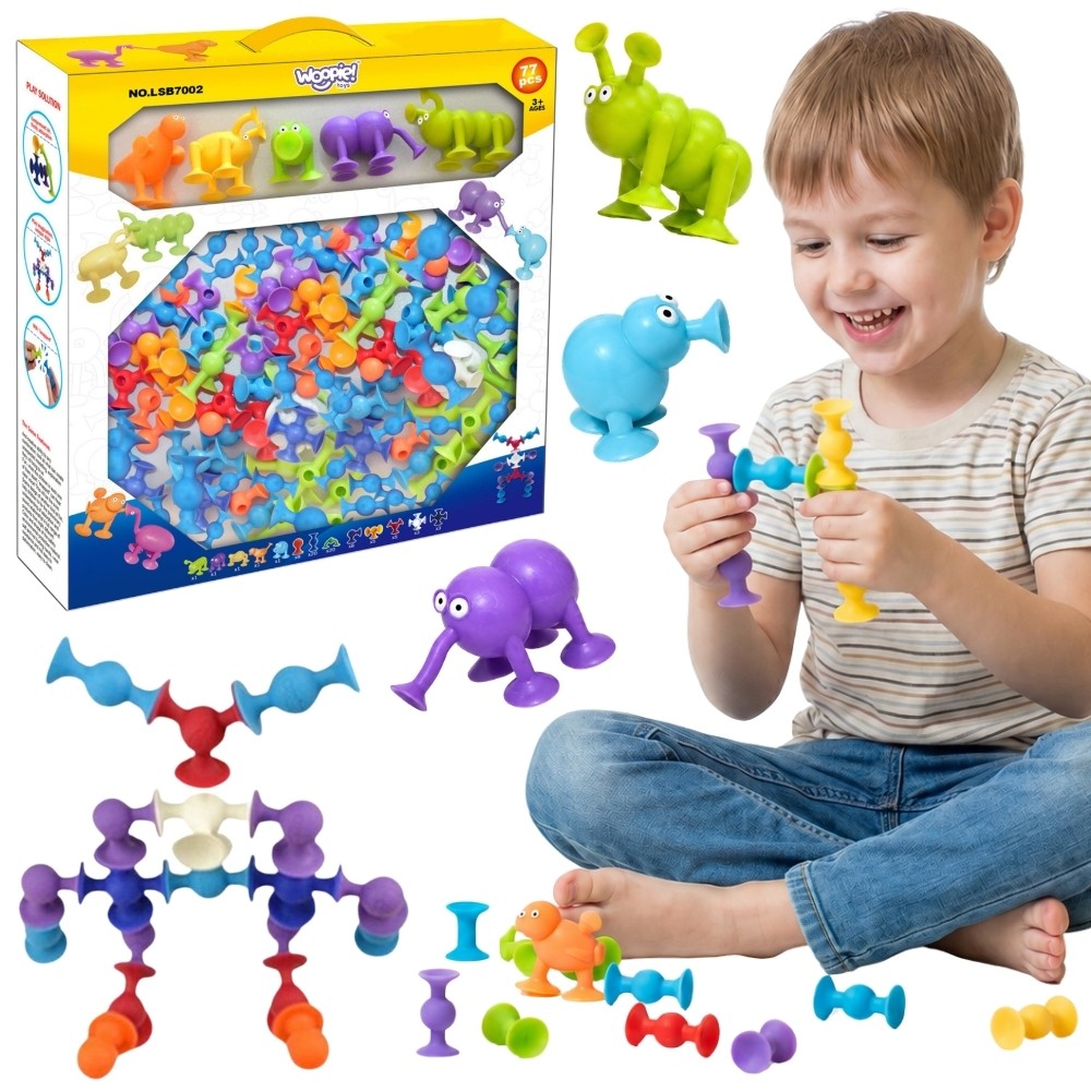 Klocki Przyssawki Zwariowane Zwierzaki 3D WOOPIE kolorowe elementy silikonowe