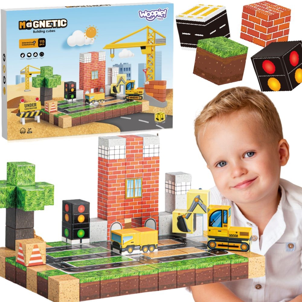 Magnetyczne klocki konstrukcyjne plac budowy WOOPIE - zestaw 115 elementów