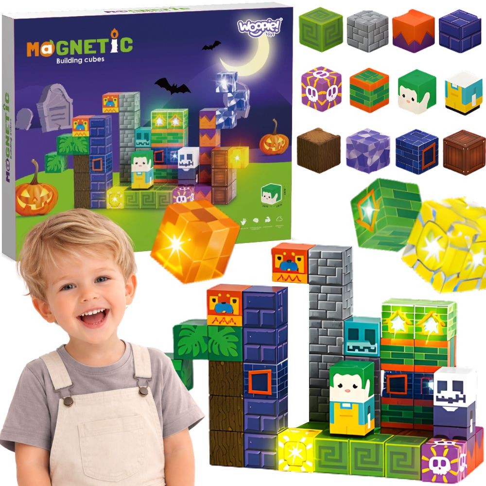 Klocki magnetyczne WOOPIE świecące LED Halloween 63 elementy