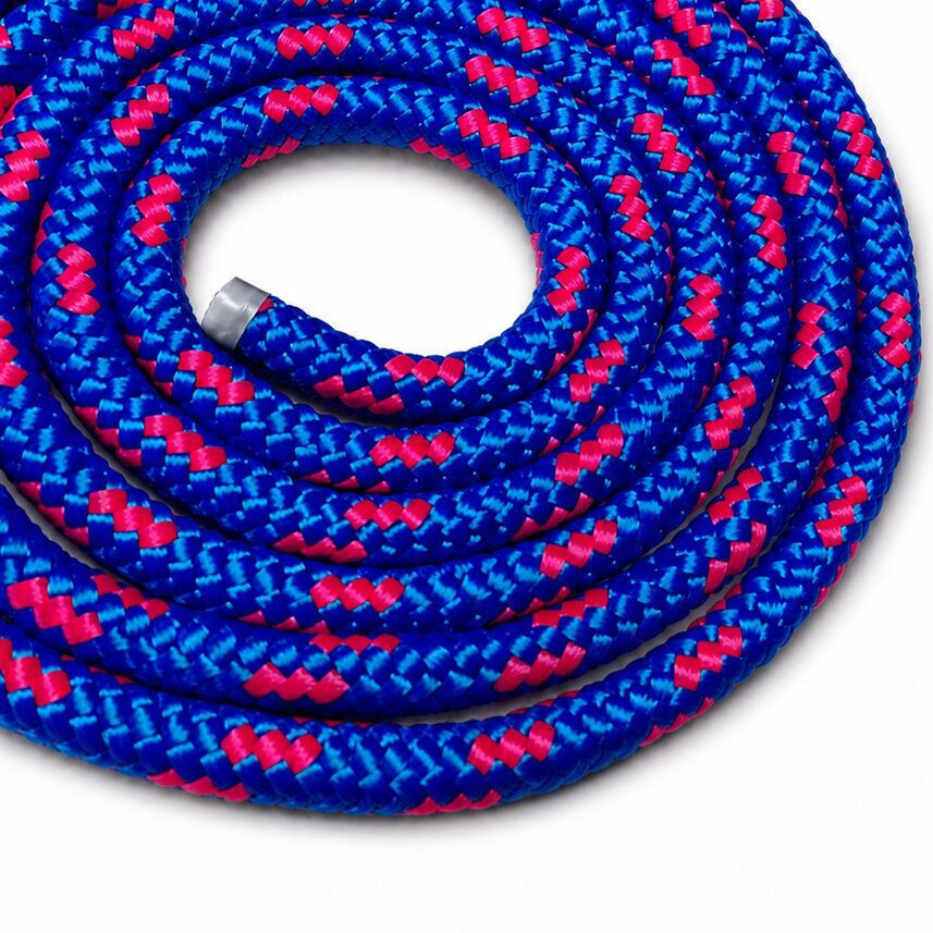 Lina do przeciągania 1 mb, gruba 10 mm ułożona jako ścieżka do chodzenia i element toru przeszkód w sali gimnastycznej
