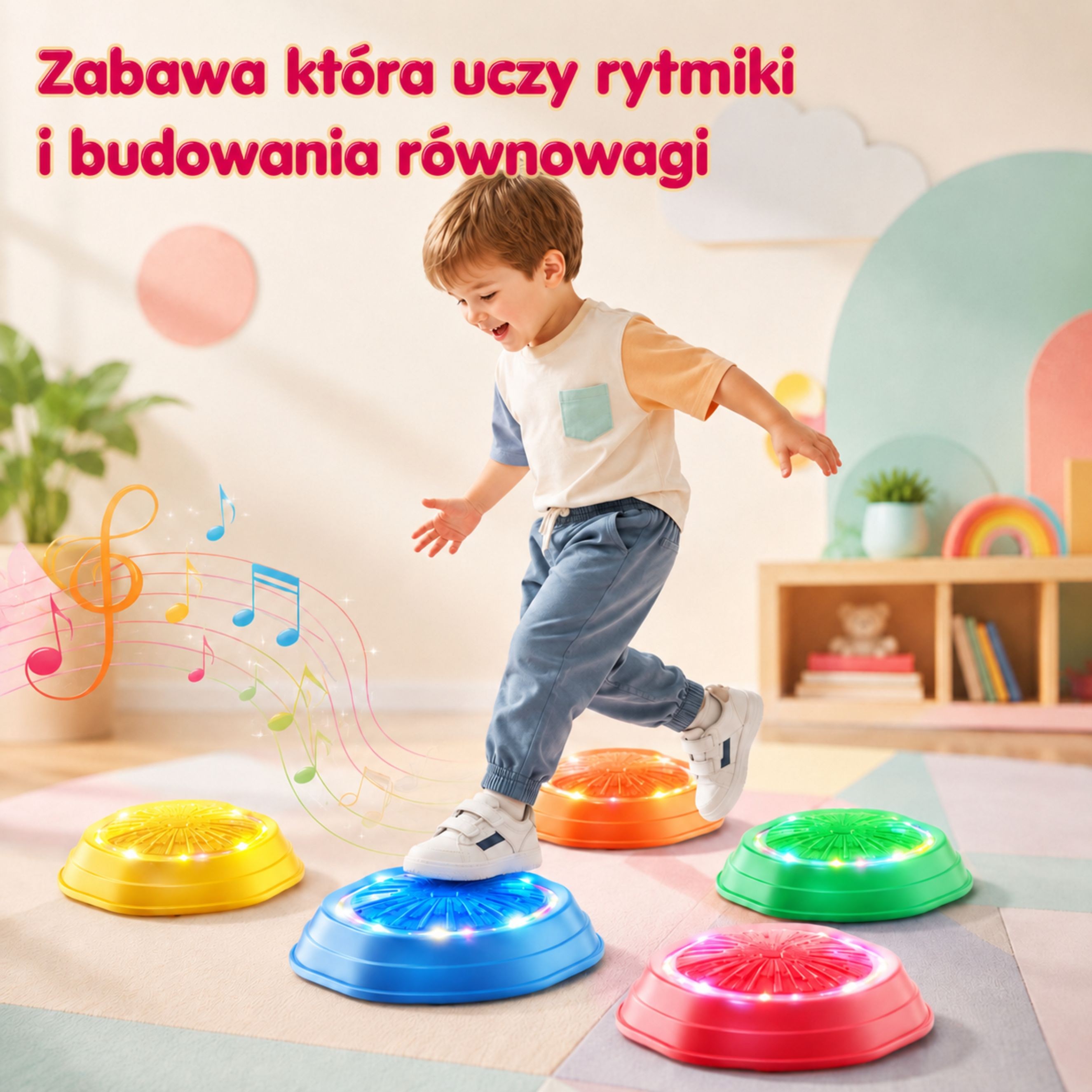 Zestaw kolorowych kamieni równoważnych WOOPIE z aktywnymi efektami świetlnymi i dźwiękowymi