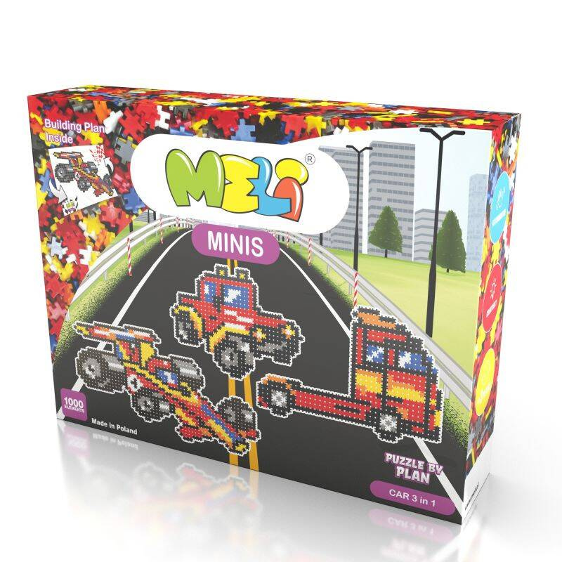 Klocki Meli Minis Car — widok zestawu z planszą 69x48 cm