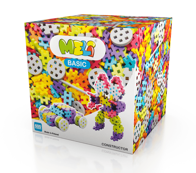 Klocki Meli Basic Constructor 600 elementów — widok zawartości pudełka