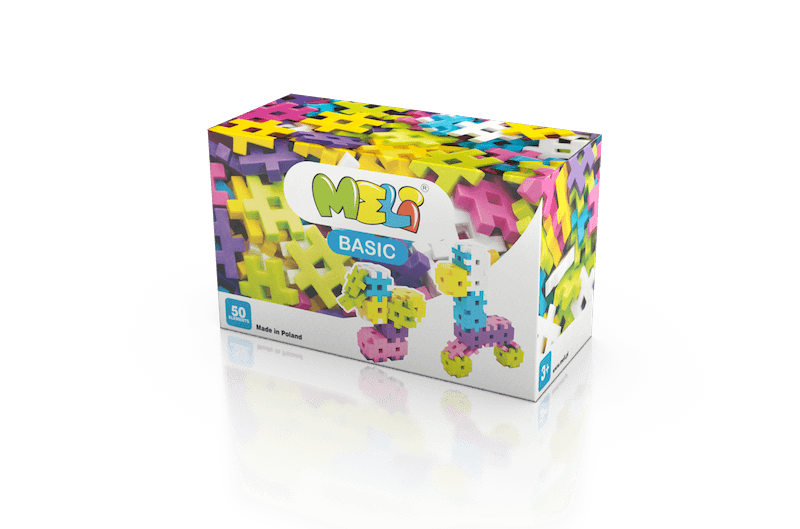 Klocki Meli Basic Pink – opakowanie i część zestawu 50 elementów