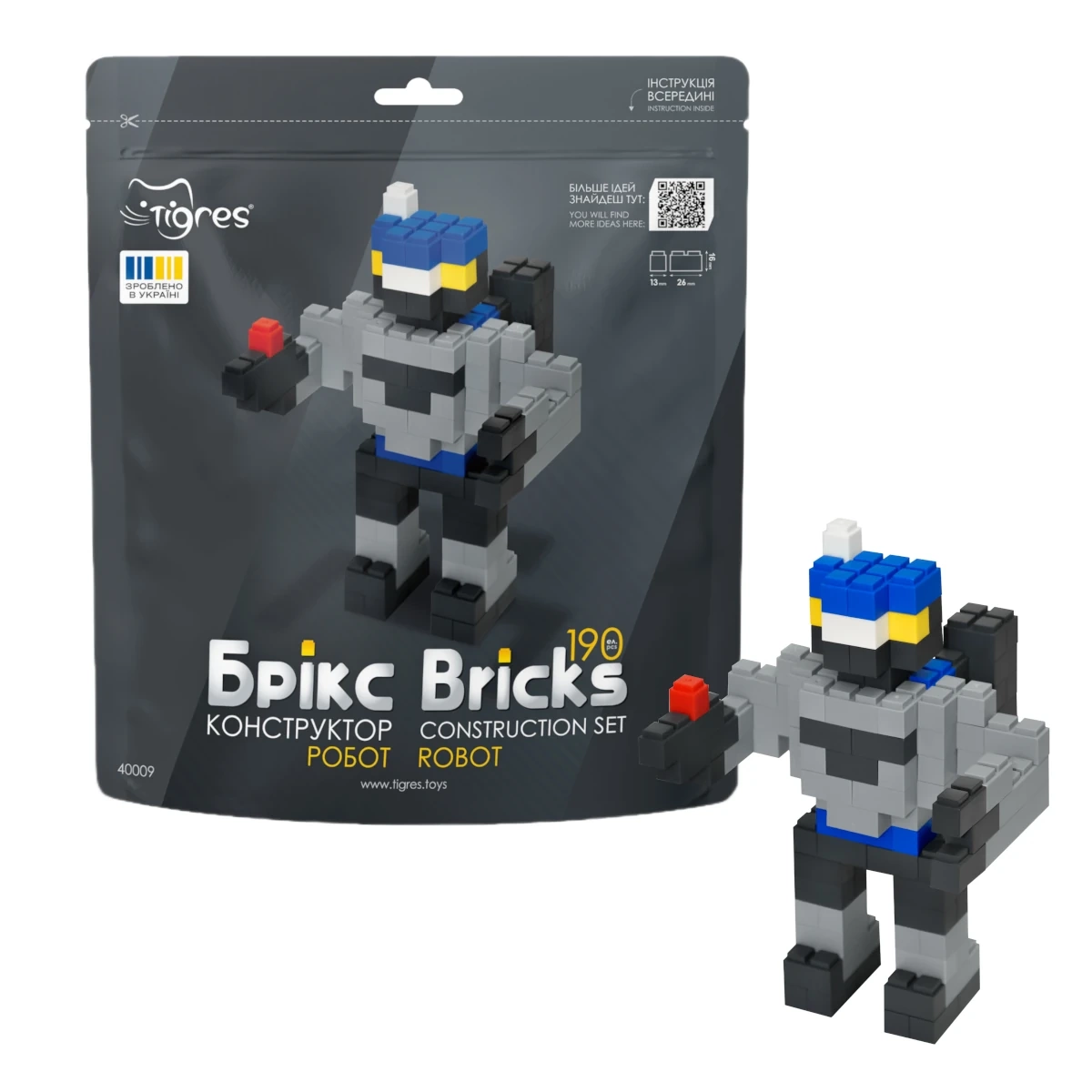 Klocki Bricks Robot — widok zbudowanego modelu robota z jasnymi akcentami