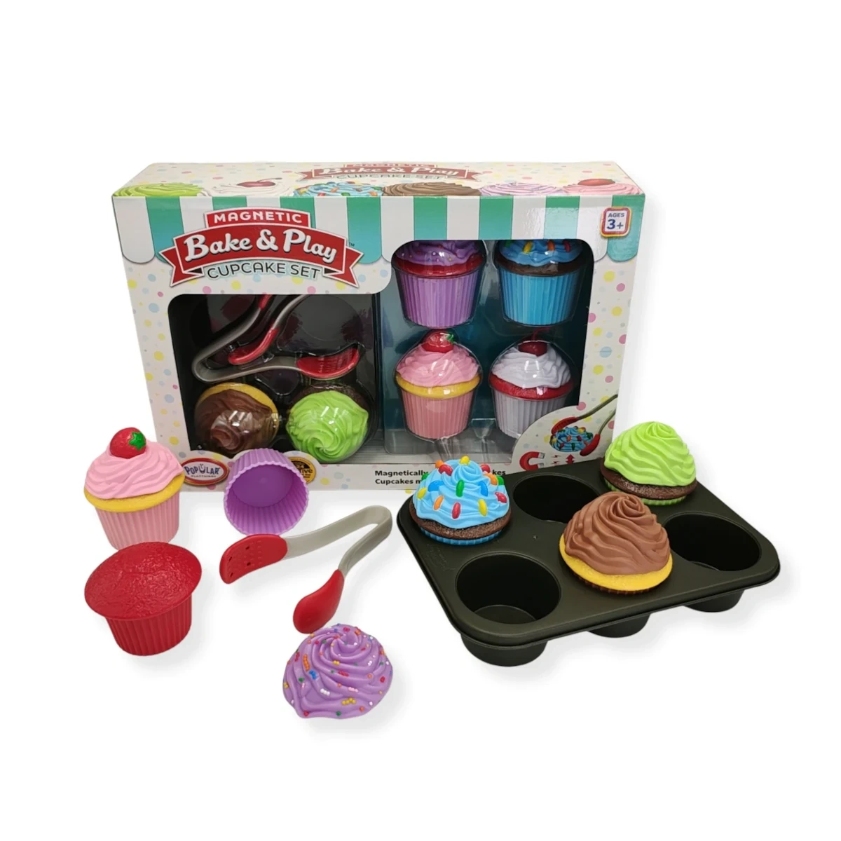 Magnetyczne babeczki Popular Playthings - widok zestawu z foremką i dekoracjami