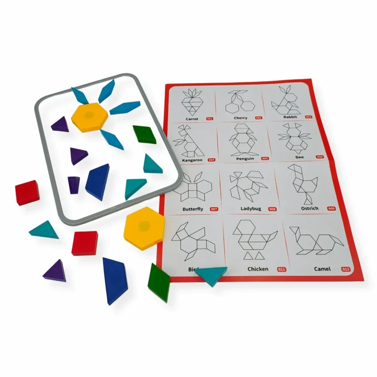 Zestaw klocków magnetycznych Tangram z planszą do układania wzorów