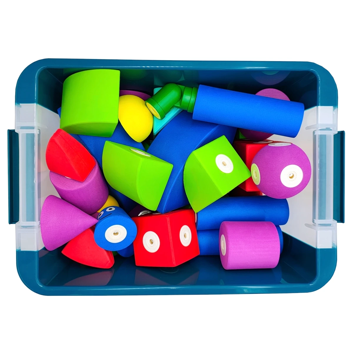 Magnetyczne piankowe elementy MagFlexi ułożone w plastikowym pojemniku