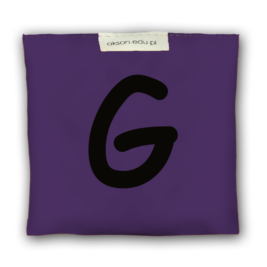 Woreczek gimnastyczny Akson z literką G, żółto-fioletowy, 10 cm x 12 cm