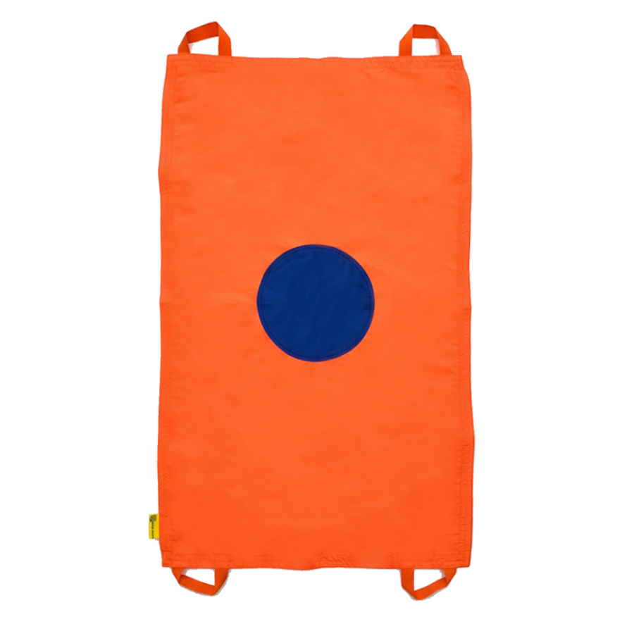 Mini chusta animacyjna 100 × 60 cm Akson — widok całości, pomarańczowa z niebieskim kołem